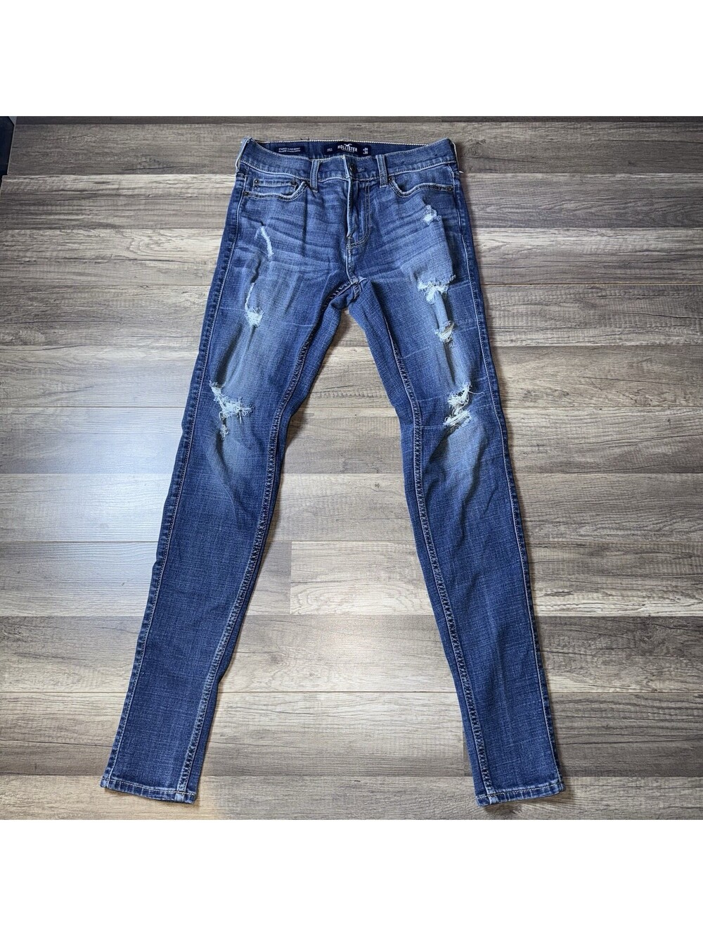 Hollister Stacked Super Skinny Jeans Women’s W26 L30 Blue Distressed Stretch
